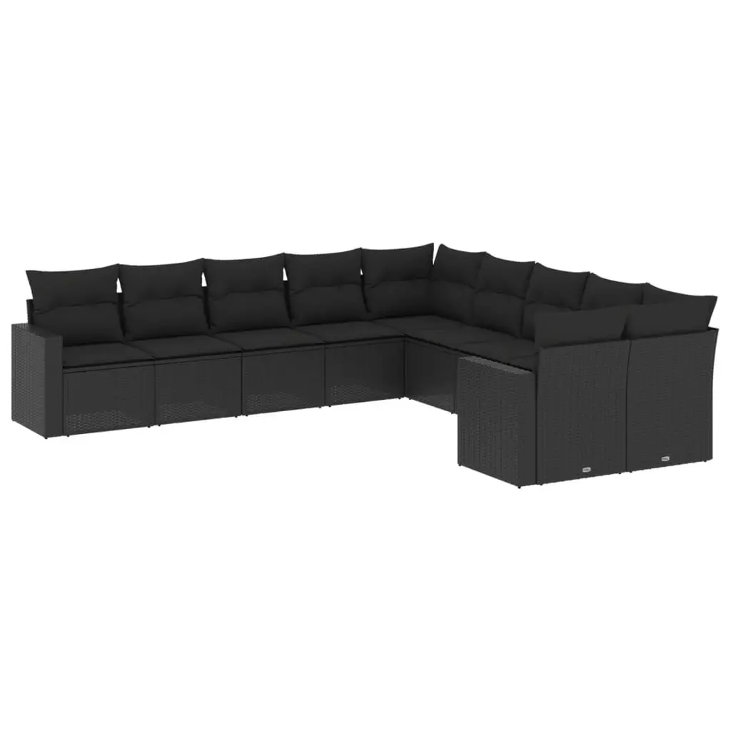10 Piece Garden Sofa Set PE Rattan Modular Outdoor Sectional Furniture Black
