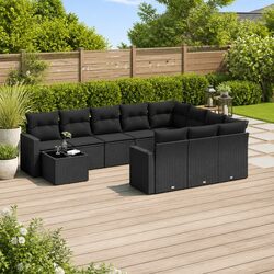 Premium 11 Piece Black Poly Rattan Outdoor Sofa Set
