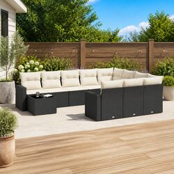 11-Piece Black Poly Rattan Outdoor Sectional Sofa Set