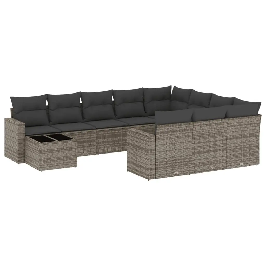 Outdoor Sectional Sofa Set 11 Piece Garden Furniture Grey Poly Rattan with