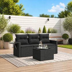 Premium Black Poly Rattan 4-Piece Garden Sofa Set