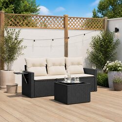 4-Piece Outdoor Sofa Set in Black Poly Rattan