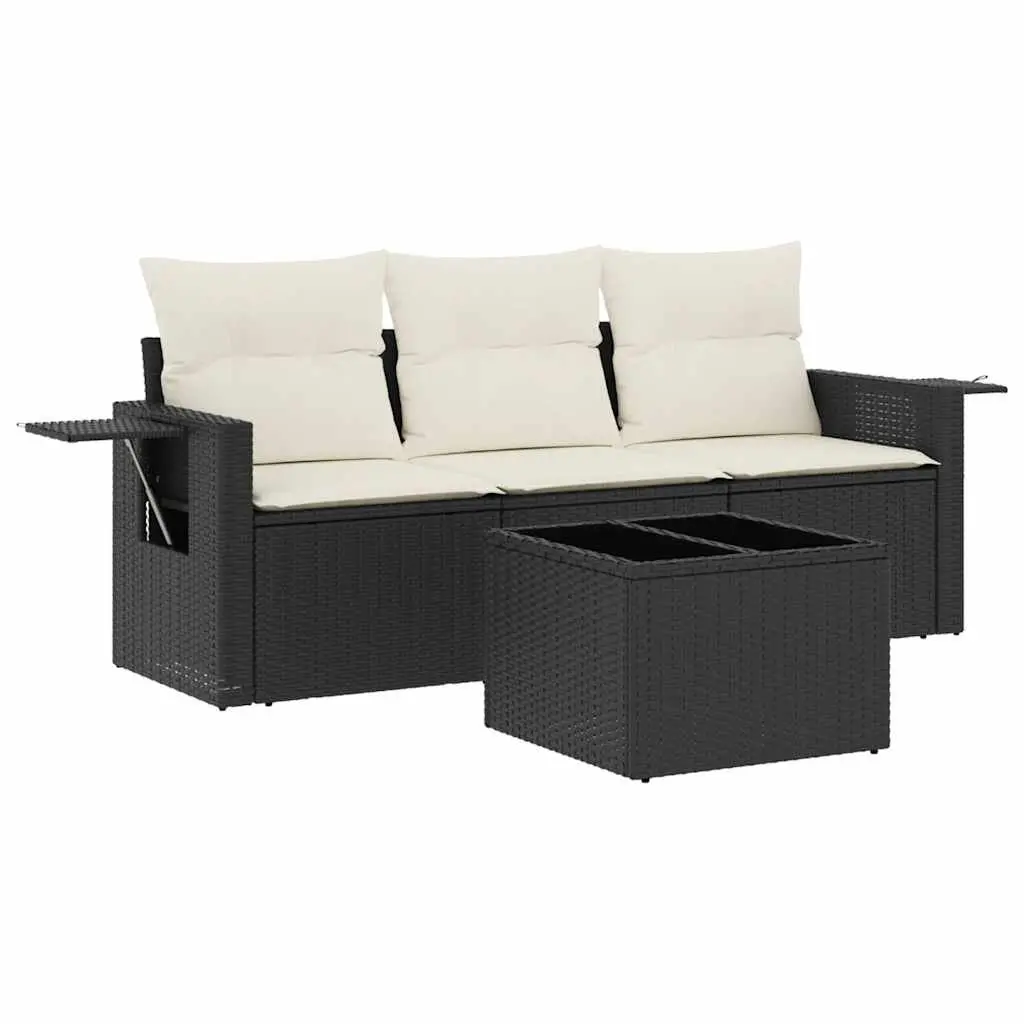 Garden Sofa Set PE Rattan 4 Piece Outdoor Furniture Black with Cushions