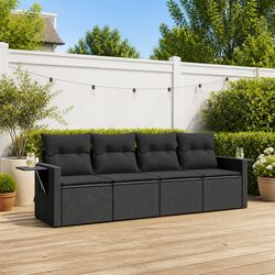 Premium Black Poly Rattan Garden Sofa Set with Cushions