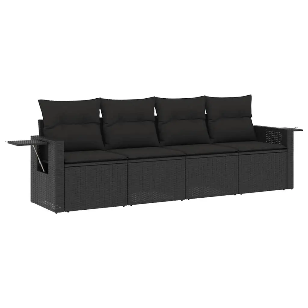 4 Piece Outdoor Garden Sofa Set PE Rattan Black with Cushions