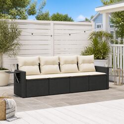 4-Piece Black Poly Rattan Garden Sofa Set with Cushions