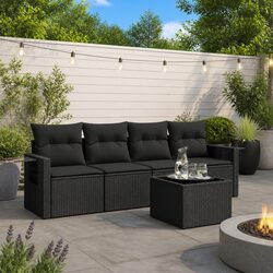 High-Quality 5 Piece Black PE Rattan Garden Sofa Set