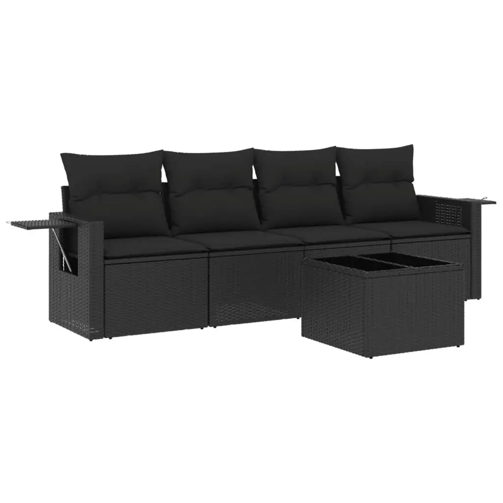 5 Piece Black PE Rattan Garden Sofa Set