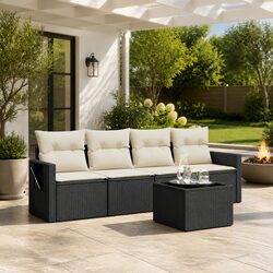 Premium Black Poly Rattan Garden Sofa Set 5 Piece