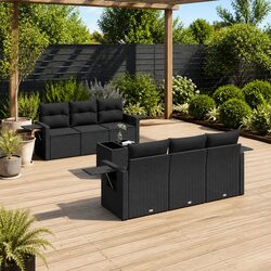 Premium 7 Piece Black Poly Rattan Garden Sofa Set