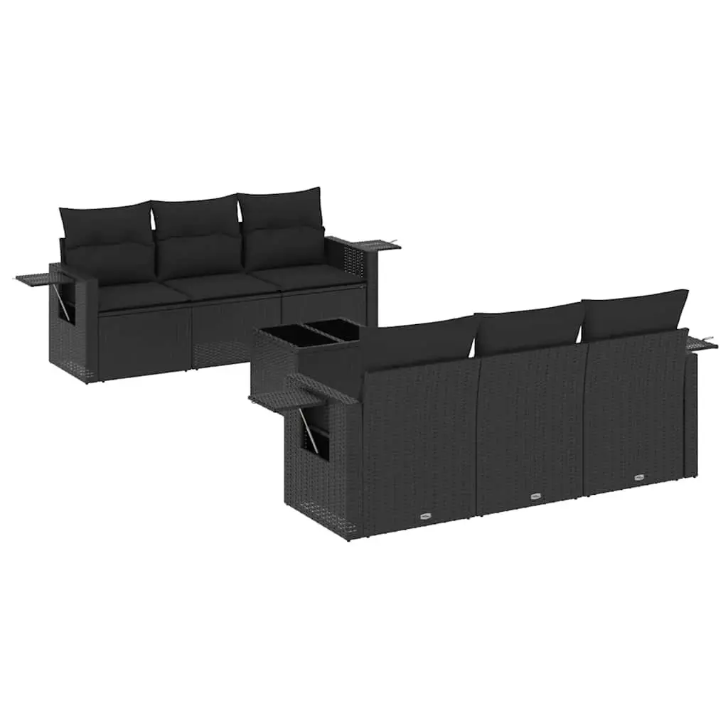 7 Piece Garden Sofa Set PE Rattan Black with Cushions