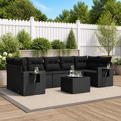 Durable 8-Piece Modular Garden Sofa Set in Black Rattan