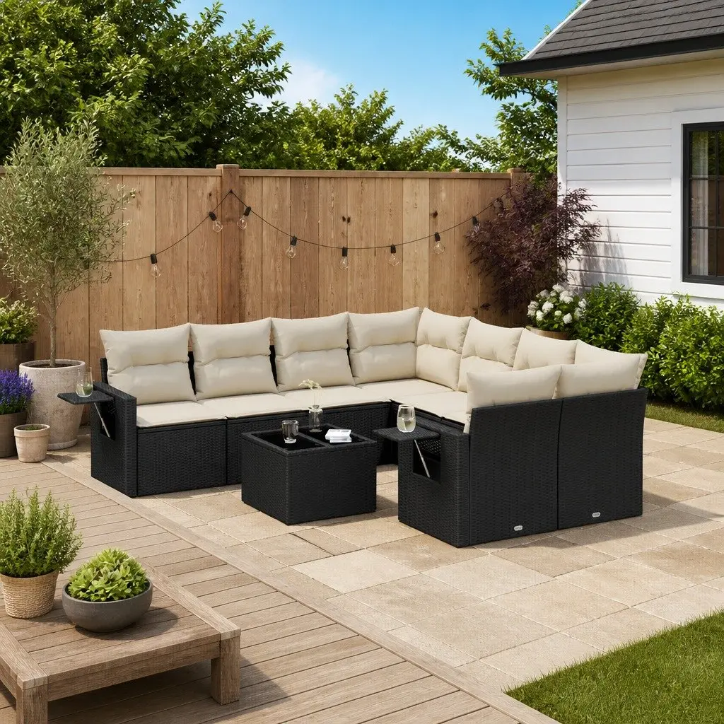 Garden Sofa Set PE Rattan 9 Piece Outdoor Furniture Black