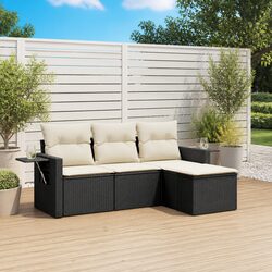 Premium Black Poly Rattan Garden Sofa Set with Cushions
