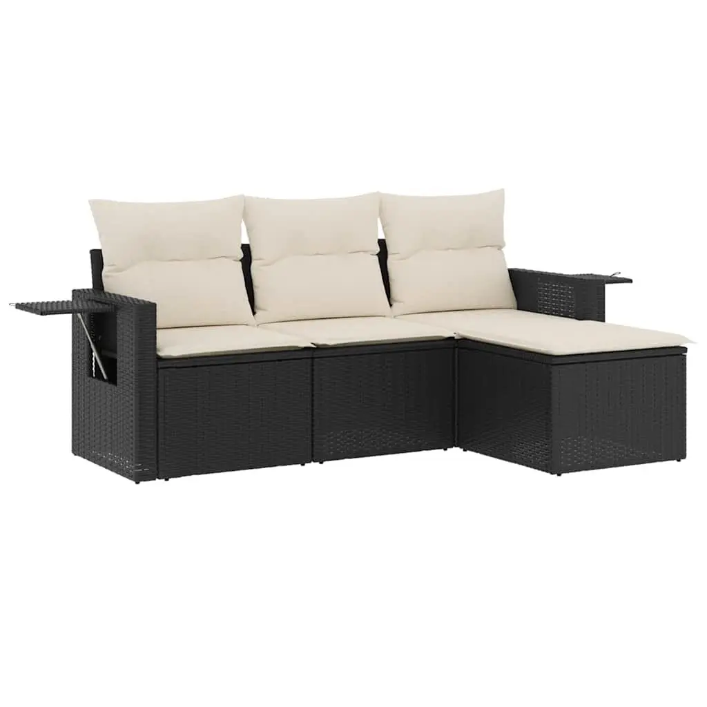 Black Poly Rattan Garden Sofa Set with Cushions