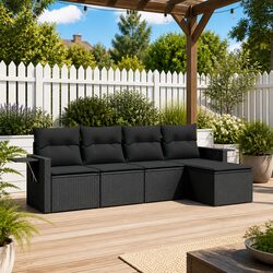 5-Piece Black Poly Rattan Garden Sofa Set