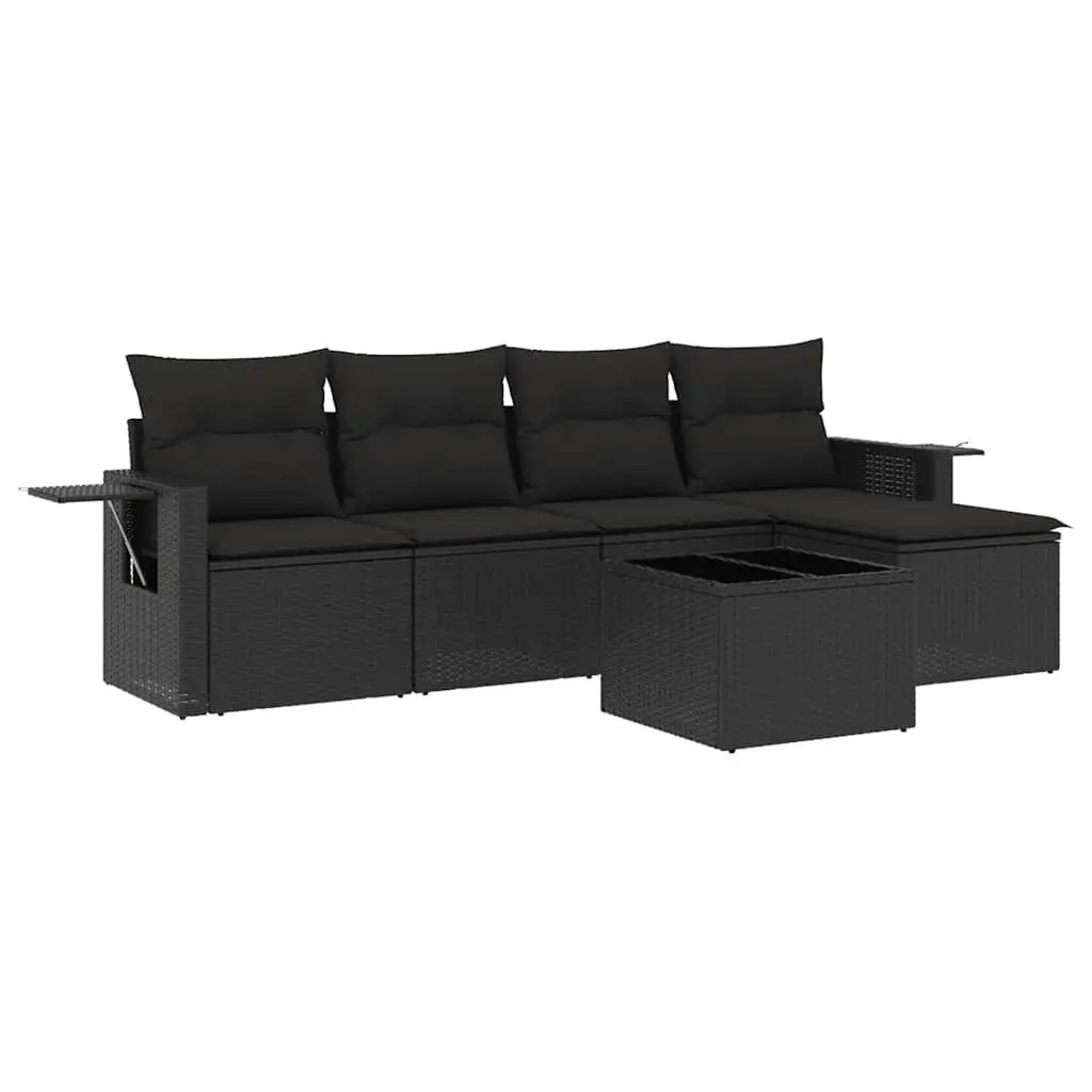 Black Poly Rattan 6-Piece Outdoor Sofa Set