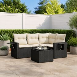 5-Piece Modular Garden Sofa Set in Black Poly Rattan