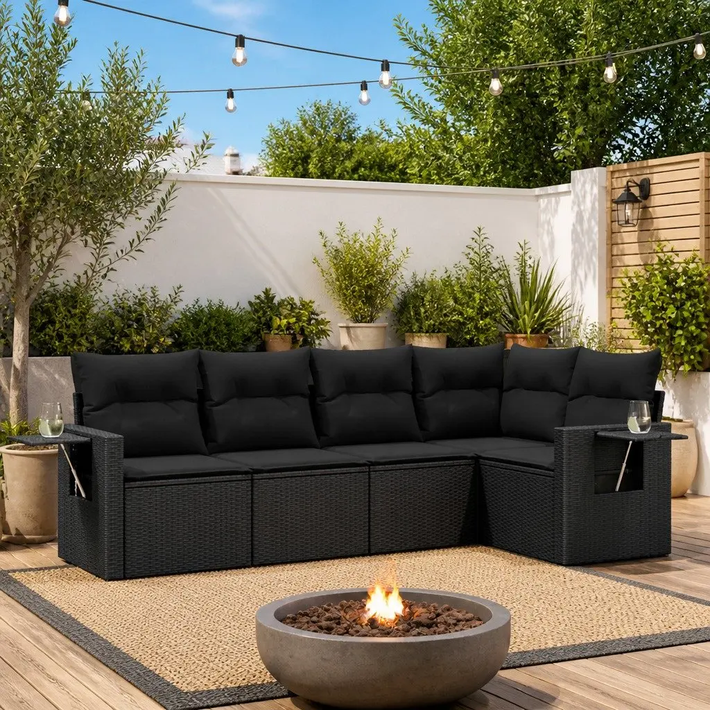 5 Piece Modular Rattan Garden Sofa Set with Cushions