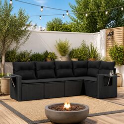 5 Piece Modular Rattan Garden Sofa Set with Cushions