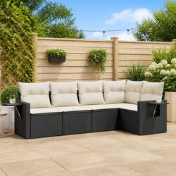 Durable 5 Piece Black Poly Rattan Garden Sofa Set