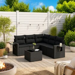 Premium 6 Piece Black PE Rattan Garden Sofa Set