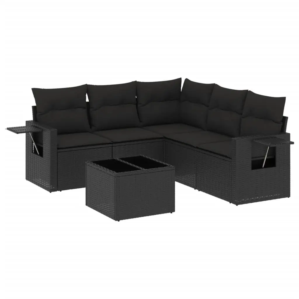 6 Piece Black PE Rattan Garden Sofa Set