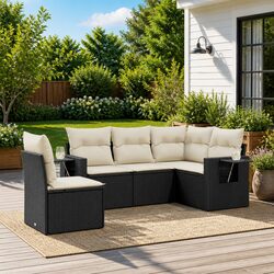 5-Piece Modular Garden Sofa Set in Black PE Rattan