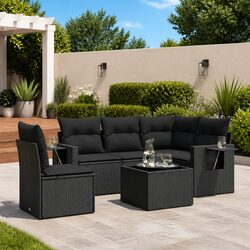 Premium 6 Piece Garden Sofa Set with Cushions in Black