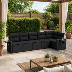 6-Piece Modular Black Poly Rattan Garden Sofa Set