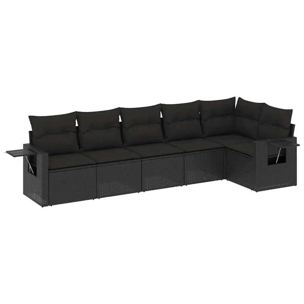 6-Piece Modular Black Poly Rattan Garden Sofa Set