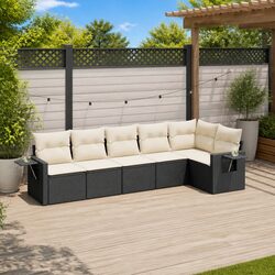 Durable 6 Piece Black Poly Rattan Garden Sofa Set