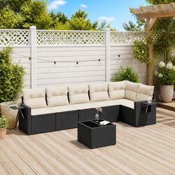 Premium 7 Piece Garden Sofa Set in Black Poly Rattan