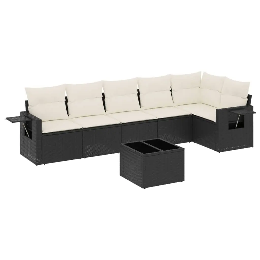 7 Piece Garden Sofa Set in Black Poly Rattan