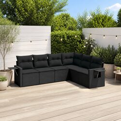 Durable 6-Piece Garden Sofa Set with Cushions in Black