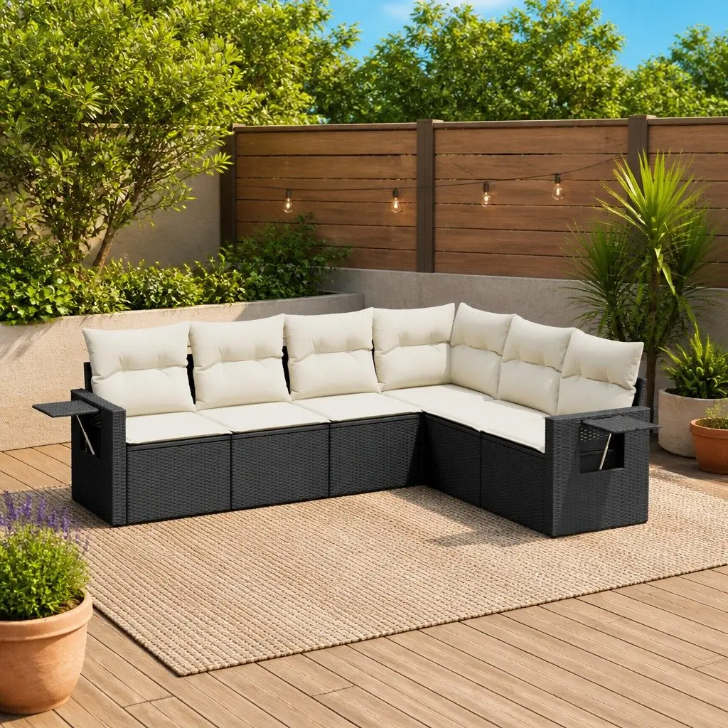Garden Sofa Set PE Rattan 6 Piece Modular Patio Furniture Black