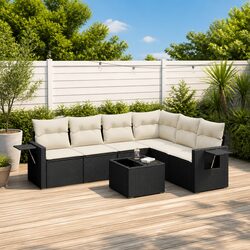 Premium 7-Piece Black Poly Rattan Garden Sofa Set