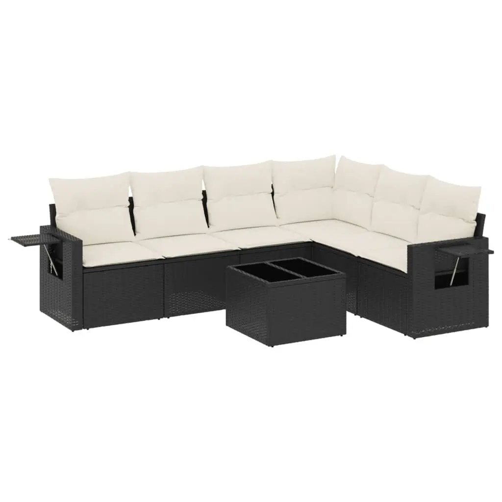 Garden Sofa Set PE Rattan 7 Piece Modular Outdoor Furniture Black