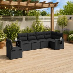 6-Piece Modular Black Poly Rattan Garden Sofa Set