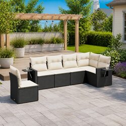 6-Piece Outdoor Garden Sofa Set in Black Poly Rattan