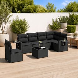 7 Piece Modular Outdoor Sofa Set in Black Poly Rattan