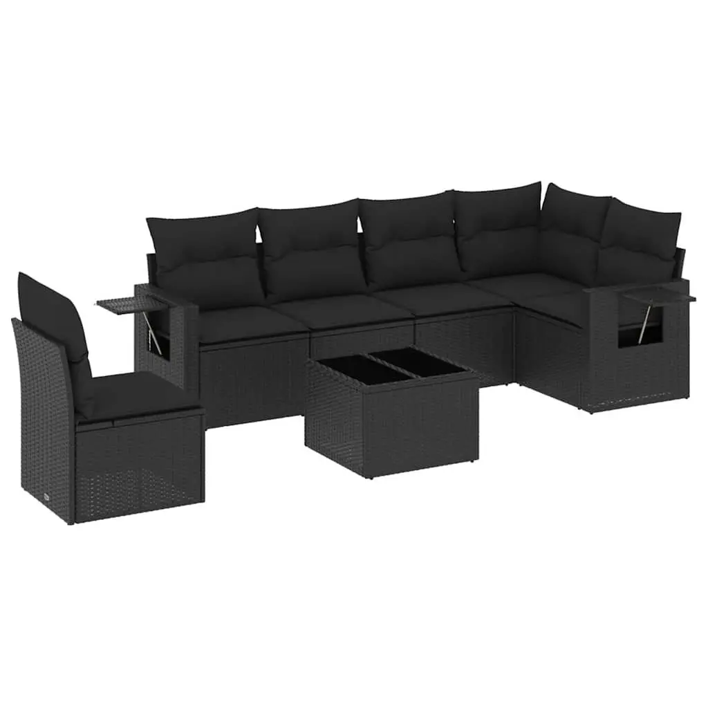 Garden Sofa Set PE Rattan 7 Piece Modular Outdoor Furniture Black