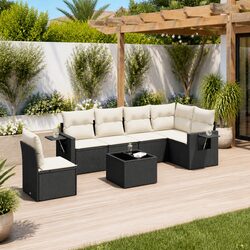 7 Piece Black Modular Garden Sofa Set for Outdoor Spaces
