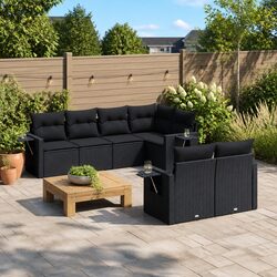Premium 7-Piece Modular Black Poly Rattan Garden Sofa Set
