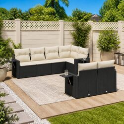 7 Piece Modular Garden Sofa Set with Black Poly Rattan