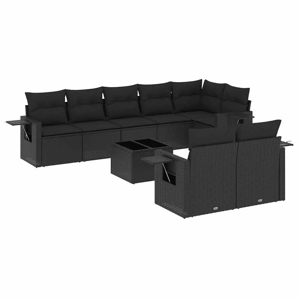 9 Piece Garden Sofa Set PE Rattan Cushions Black