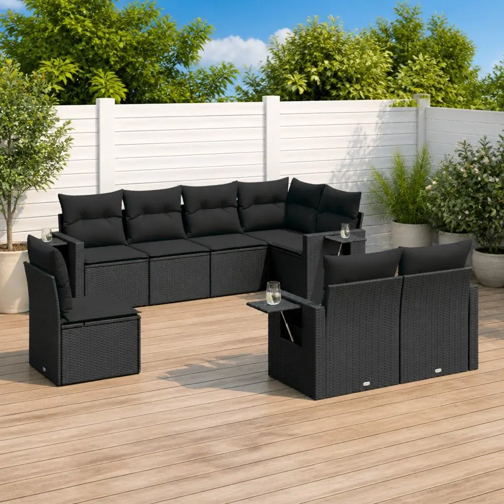 Garden Sofa Set PE Rattan 8 Piece Outdoor Furniture Modular Black