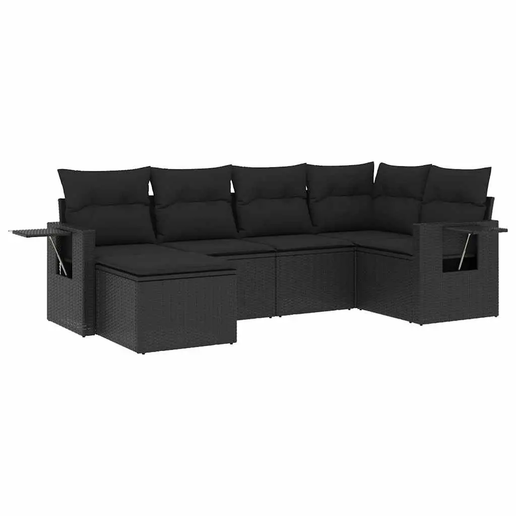 Garden Sofa Set PE Rattan 6 Piece Outdoor Furniture Black Patio Seating