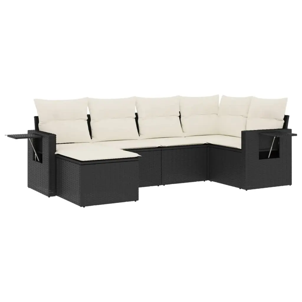 Garden Sofa Set 6 Piece Outdoor Furniture Poly Rattan Black with Cushions