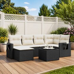 Durable 7 Piece Garden Sofa Set with Cushions in Black